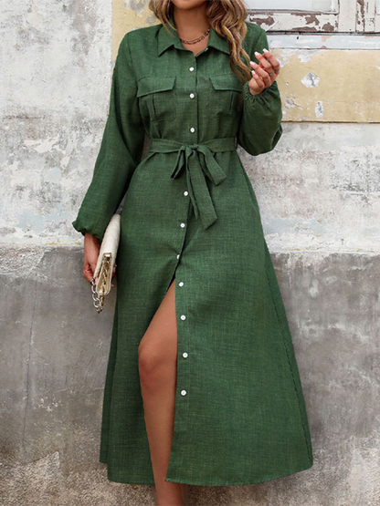 Elegant green lapel dress