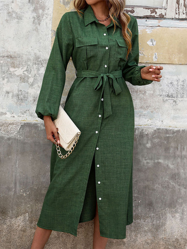 Elegant green lapel dress