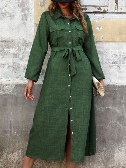 Elegant green lapel dress