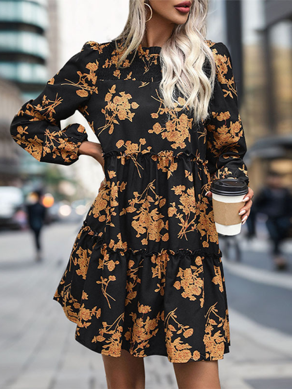 Retro Print Commuting Dress for Effortless Autumn Style