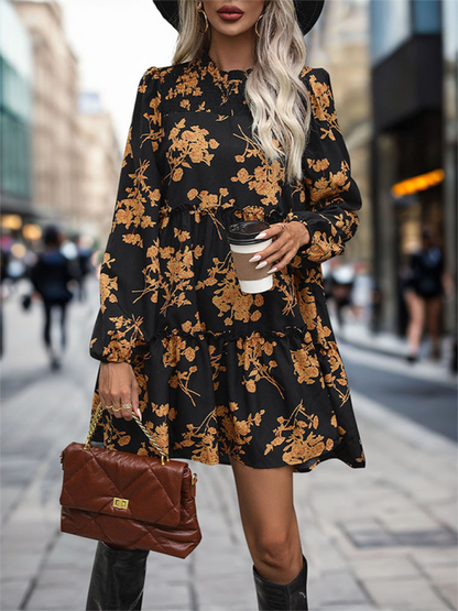 Retro Print Commuting Dress for Effortless Autumn Style