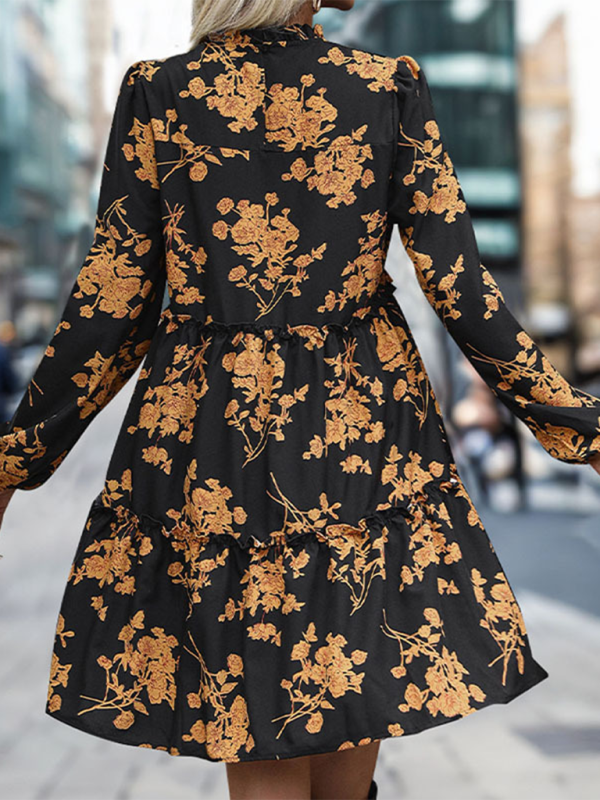 Retro Print Commuting Dress for Effortless Autumn Style