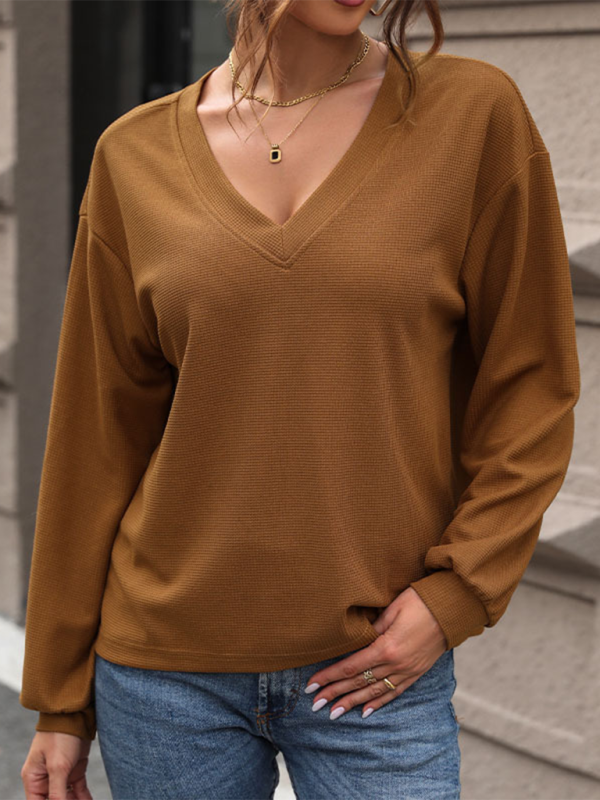 Waffle Knit V-Neck Tee for Women