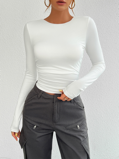 Slim Fit Open Back Crew Neck Knit Long Sleeve Top