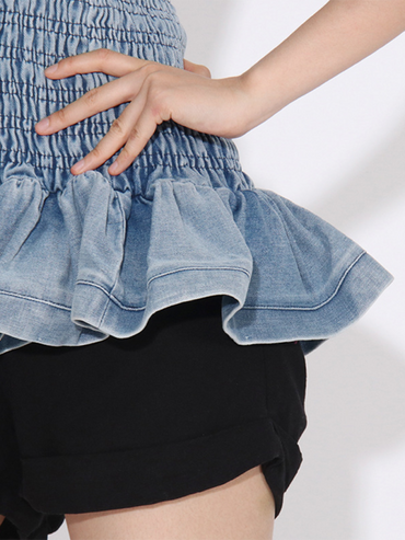 Stylish Ruffled Denim Top, S-XL