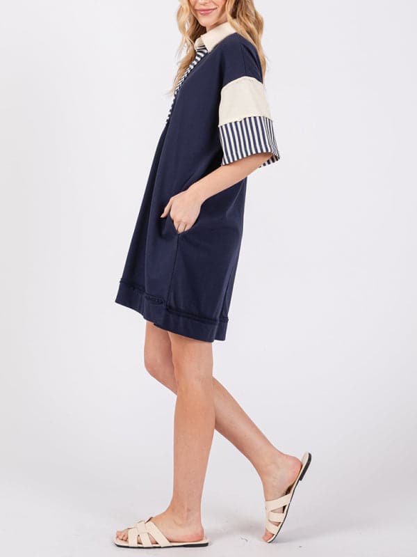 Chic cotton stripe polo and skirt set