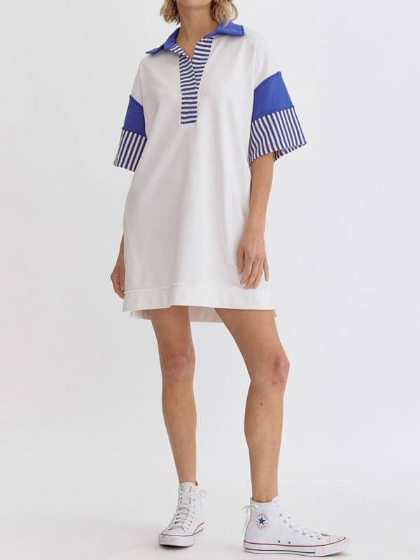 Chic cotton stripe polo and skirt set