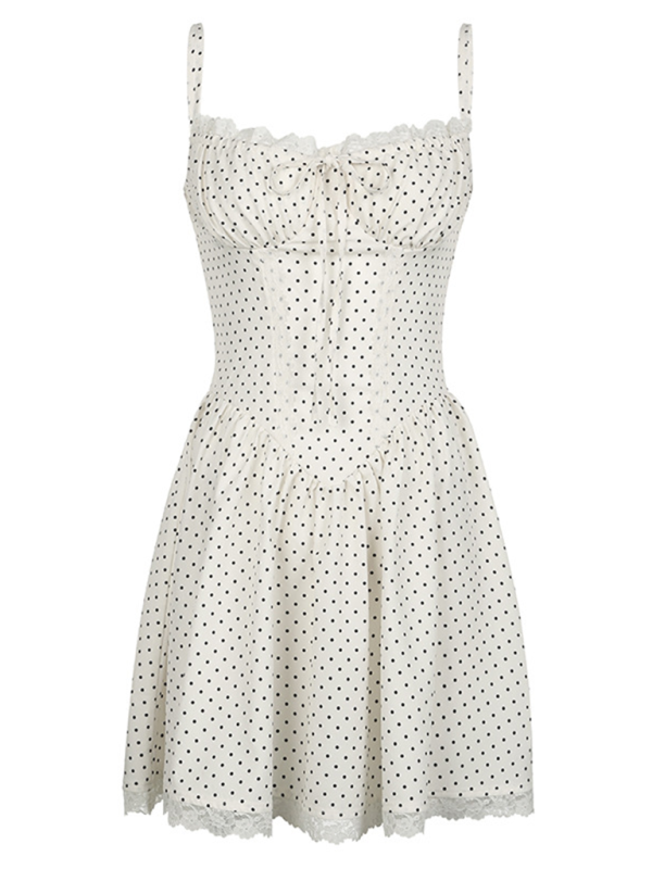 Polka dot A-line suspender dress