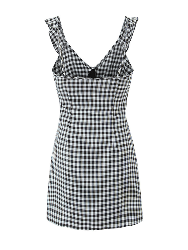 Chic Ruffled V-Neck Mini Dress in Timeless Plaid Design