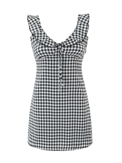 Chic Ruffled V-Neck Mini Dress in Timeless Plaid Design