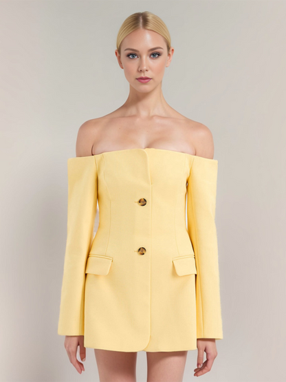 Chic Off-Shoulder Yellow Suit Jacket for Effortless Style