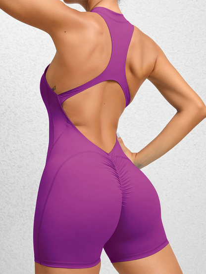 Tight zippered sports yoga pants peach hips one-piece quick-drying pleated fitness Jumpsuit