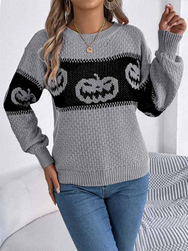 Color-blocked pumpkin head sweater