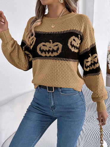 Color-blocked pumpkin head sweater