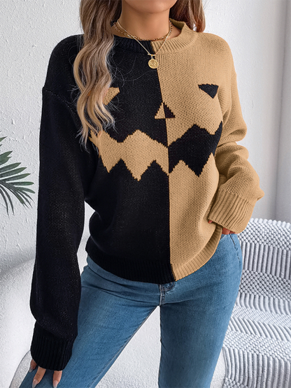 Spooky pumpkin knit pullover sweater