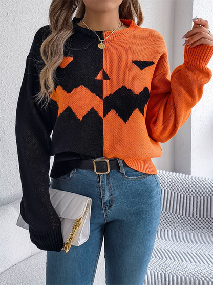 Spooky pumpkin knit pullover sweater