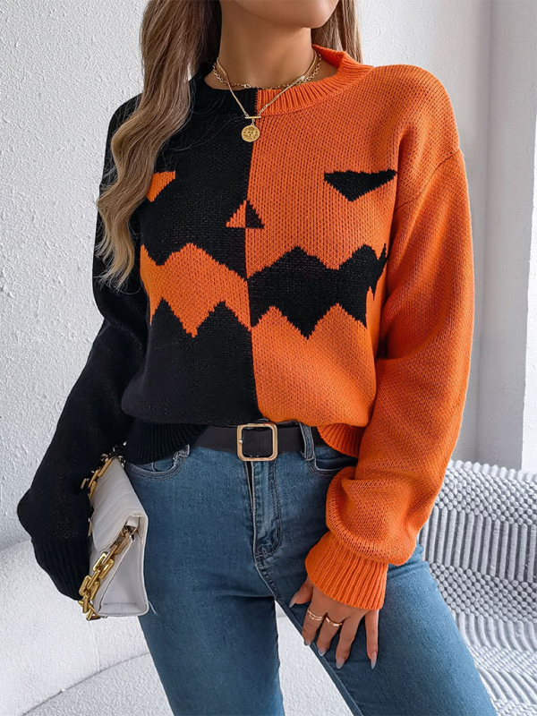 Spooky pumpkin knit pullover sweater