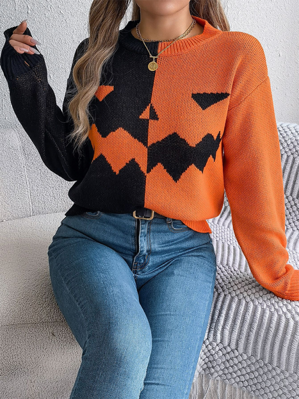 Spooky pumpkin knit pullover sweater