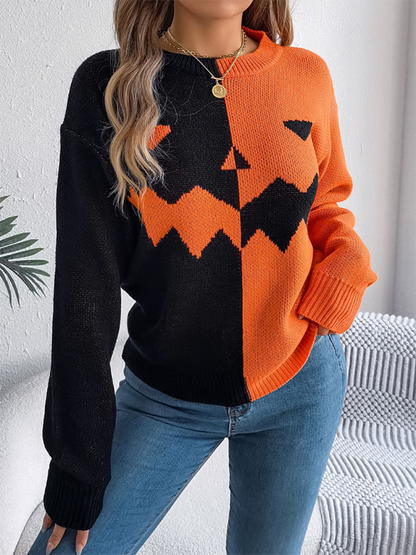 Spooky pumpkin knit pullover sweater