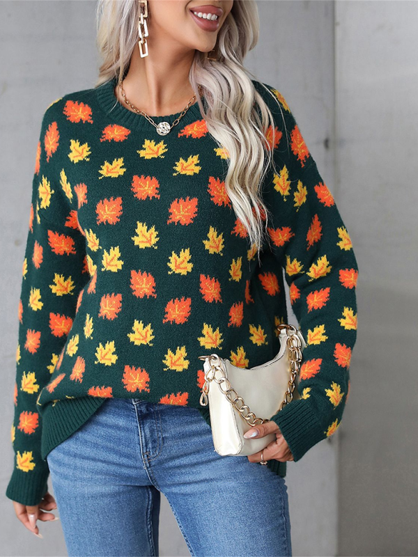 Festive Maple Leaf Sweater - Cozy Knit for Halloween & Christmas