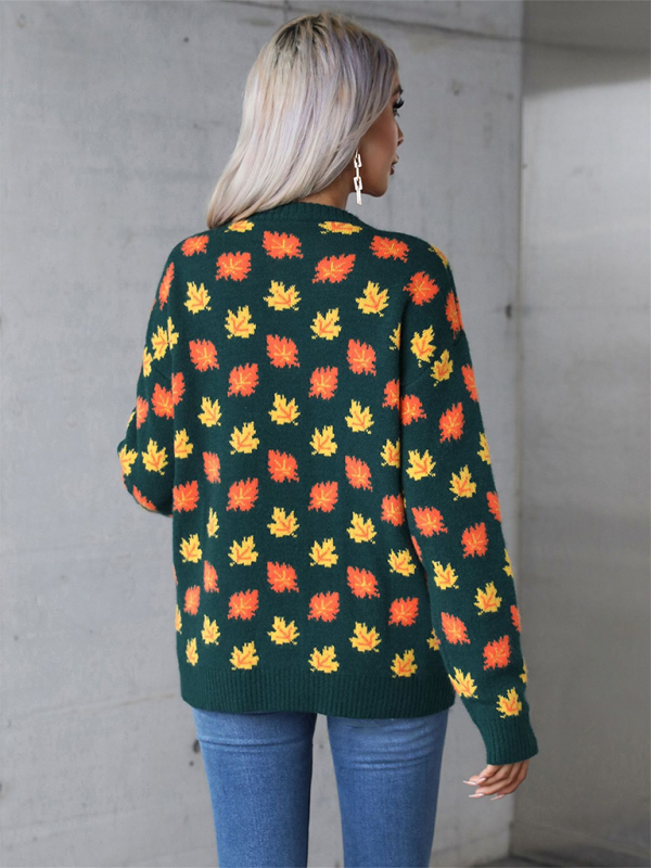 Festive Maple Leaf Sweater - Cozy Knit for Halloween & Christmas