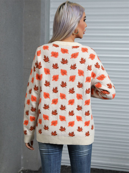 Festive Maple Leaf Sweater - Cozy Knit for Halloween & Christmas