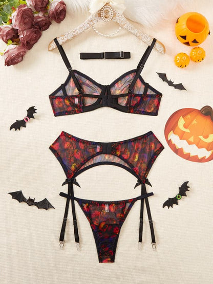 Skull print lingerie set for Halloween