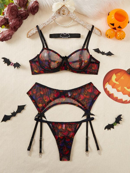 Skull print lingerie set for Halloween