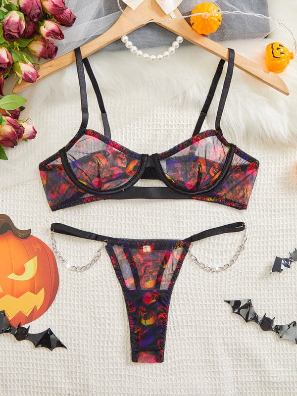 Skull-print sexy thong set