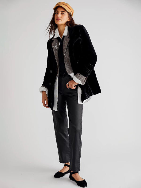 New Golden Velvet Jacket Split Blazer for Stylish Autumn