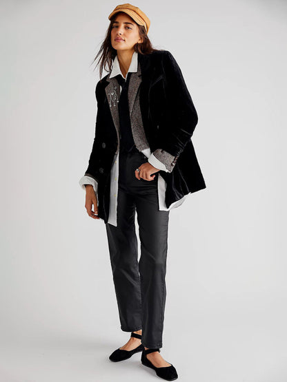 New Golden Velvet Jacket Split Blazer for Stylish Autumn