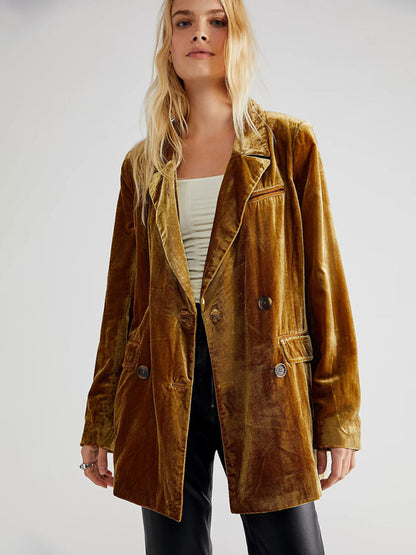 New Golden Velvet Jacket Split Blazer for Stylish Autumn