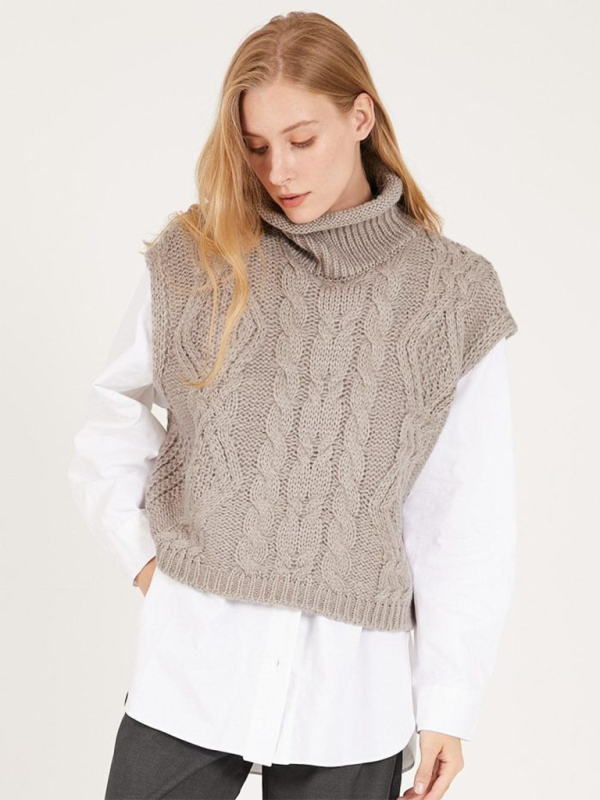 High neck jacquard knit vest