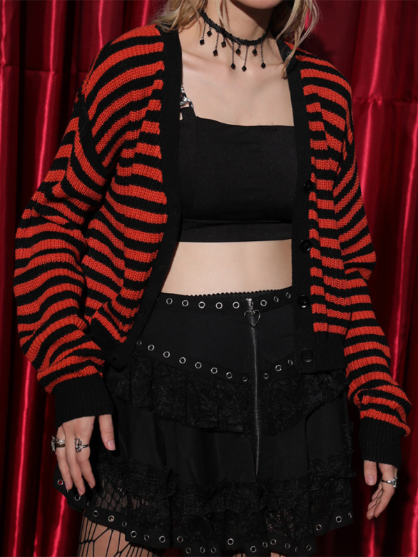 Women's Pumpkin Stripe V Knit Cardigan