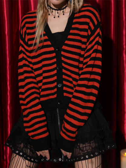 Women's Pumpkin Stripe V Knit Cardigan