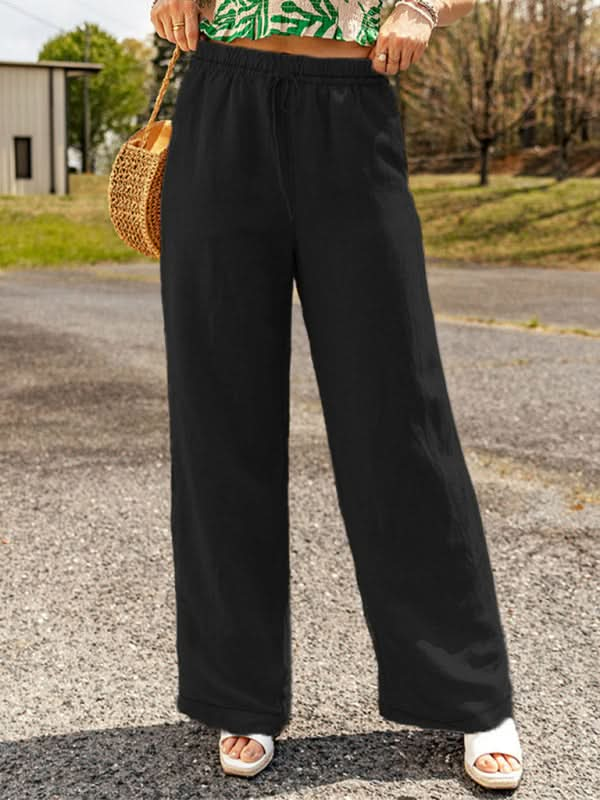 Casual wide-leg linen trousers