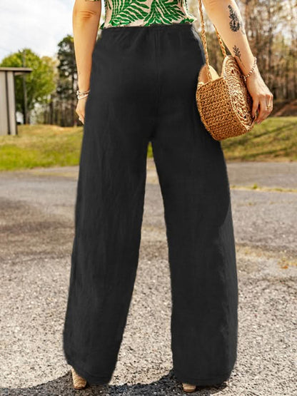 Casual wide-leg linen trousers