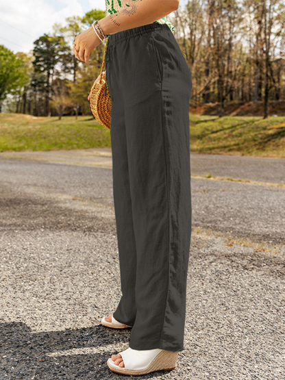 Casual wide-leg linen trousers