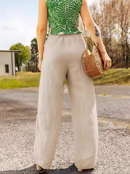 Casual wide-leg linen trousers