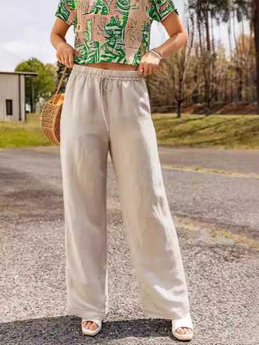 Casual wide-leg linen trousers