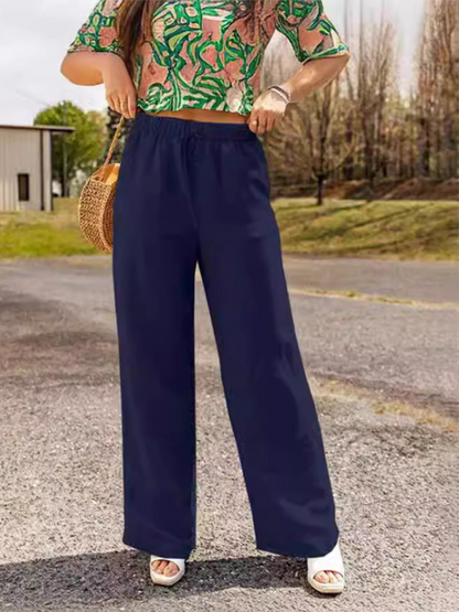 Casual wide-leg linen trousers