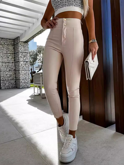 High-waisted stretch PU leather skinny bottoming pants