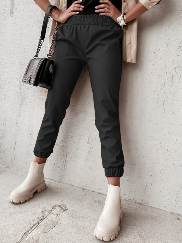 Chic women's leather casual pants