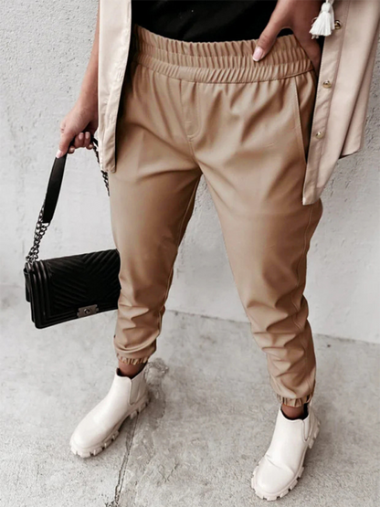 Chic women's leather casual pants