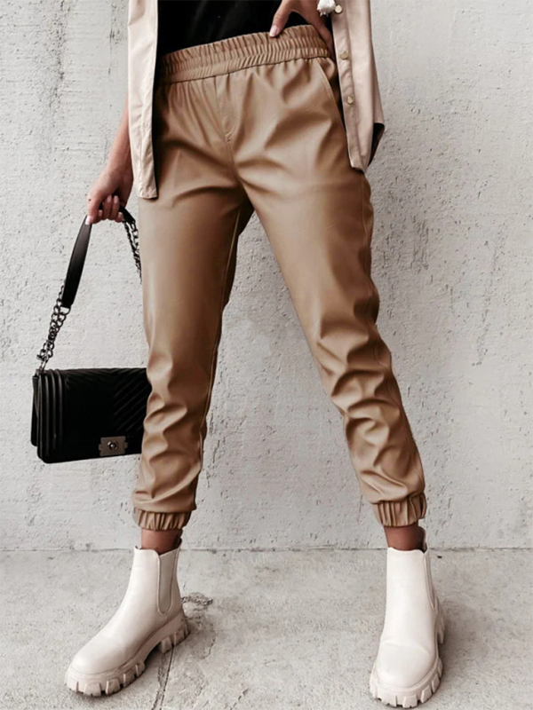 Chic women's leather casual pants