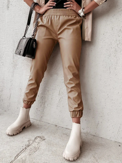 Chic women's leather casual pants