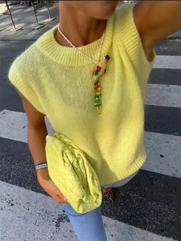 Yellow knit sweater vest, lightweight