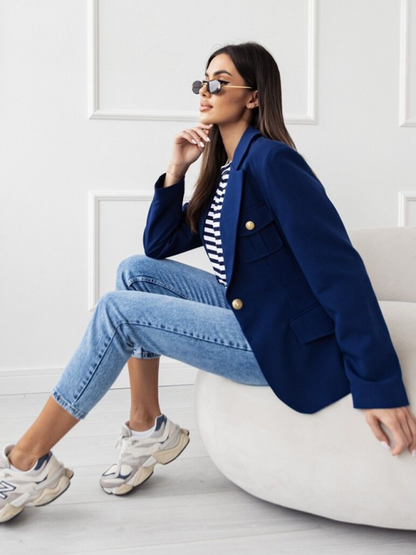 New Long-Sleeved Double-Breasted Plaid Blazer for Women