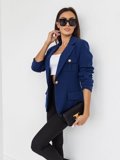 New Long-Sleeved Double-Breasted Plaid Blazer for Women