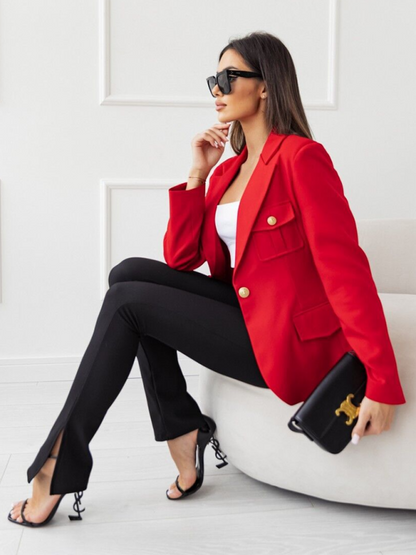 New Long-Sleeved Double-Breasted Plaid Blazer for Women